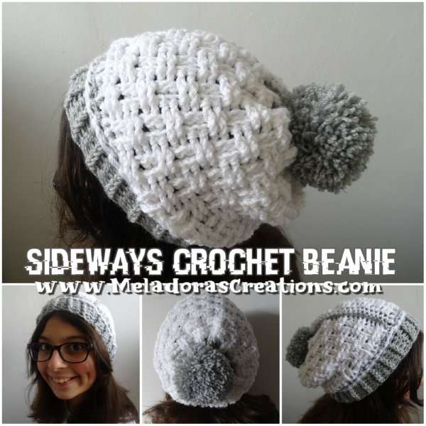 Crochet Sideways Beanie – Basket Weave Stitch - Free Crochet pattern