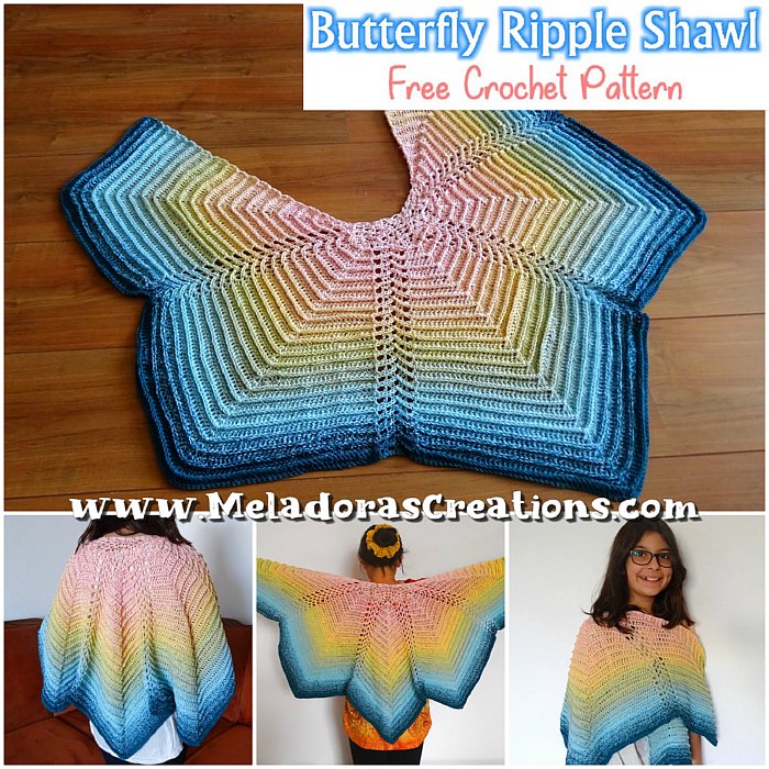 Ripple Butterfly Shawl Crochet Free Pattern and Crochet Tutorial