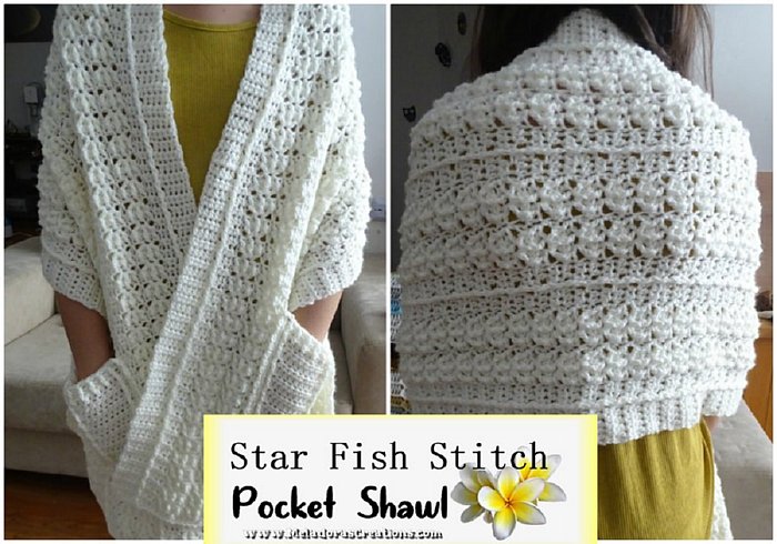 Star Fish Pocket Shawl – Free Crochet pattern